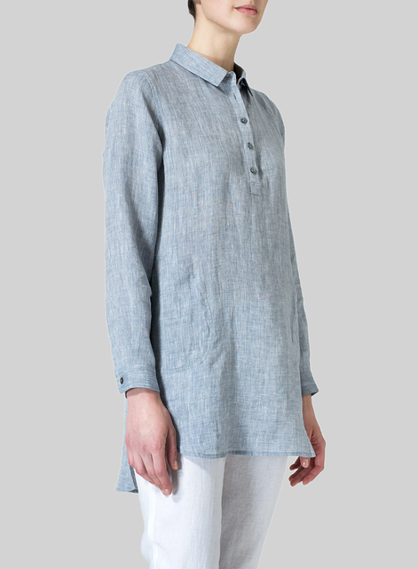 Linen Classic Collar Half Button Down Tunic 