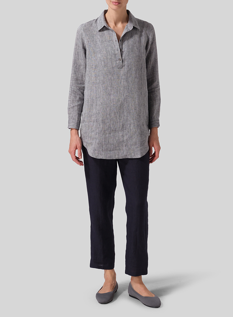 Linen Classic Collar Half Button Down Tunic 