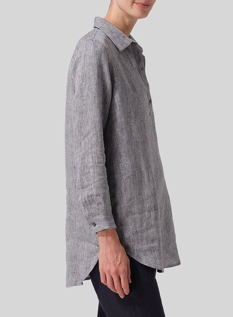 Linen Classic Collar Half Button Down Tunic 