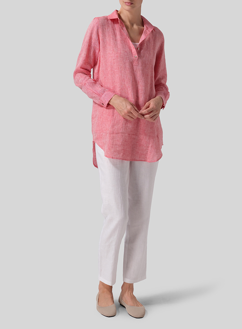 Linen Classic Collar Half Button Down Tunic 