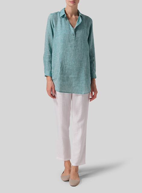 Linen Classic Collar Half Button Down Tunic 