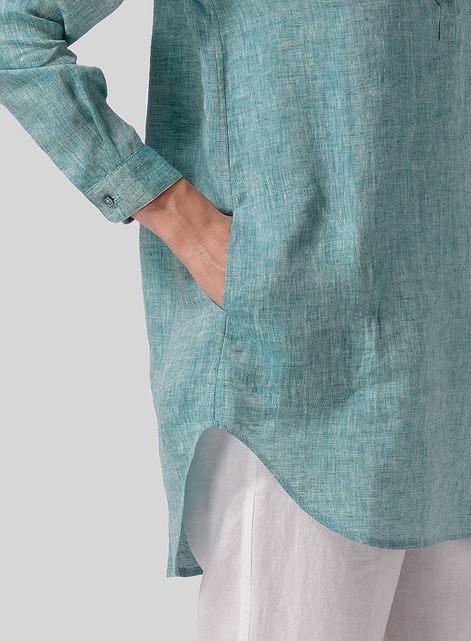 Linen Classic Collar Half Button Down Tunic 