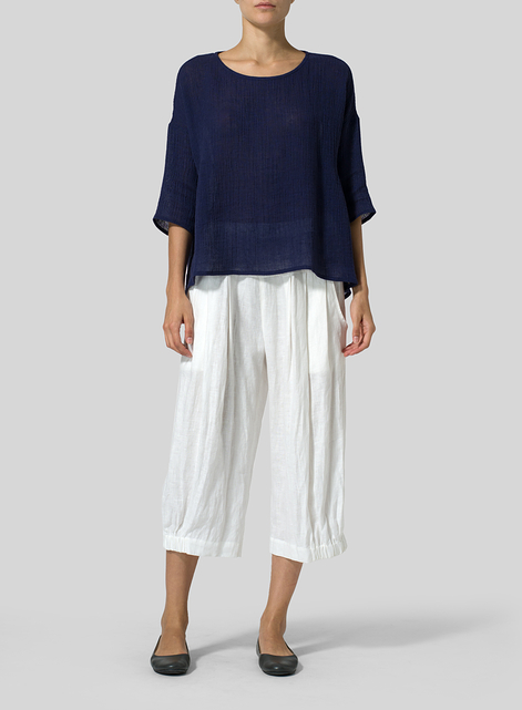 Linen Boxy Asymmetrical Hem Top