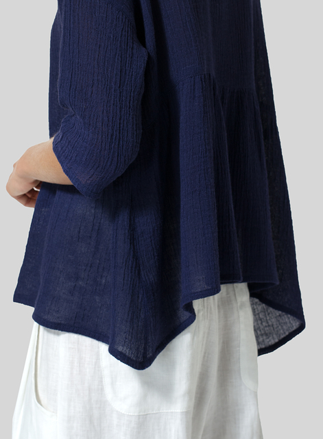 Linen Boxy Asymmetrical Hem Top