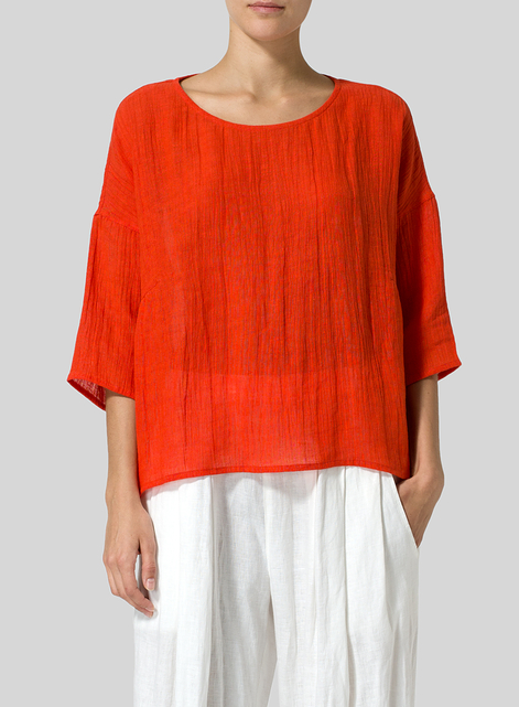 Linen Boxy Asymmetrical Hem Top