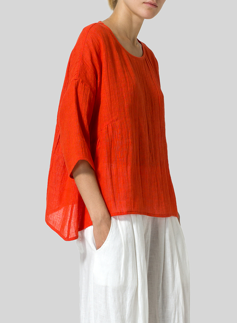 Linen Boxy Asymmetrical Hem Top