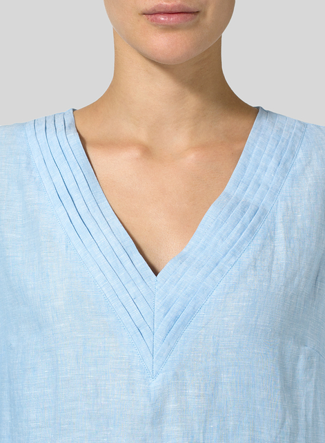 Linen V-neckline Pleated Top