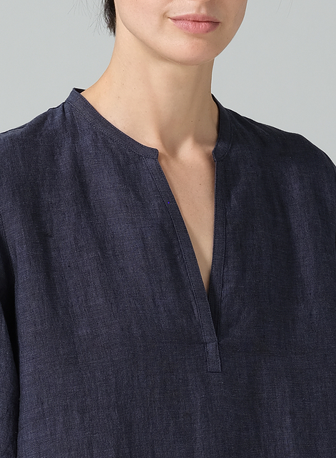 Linen V-neck Mandarin Collar Tunic