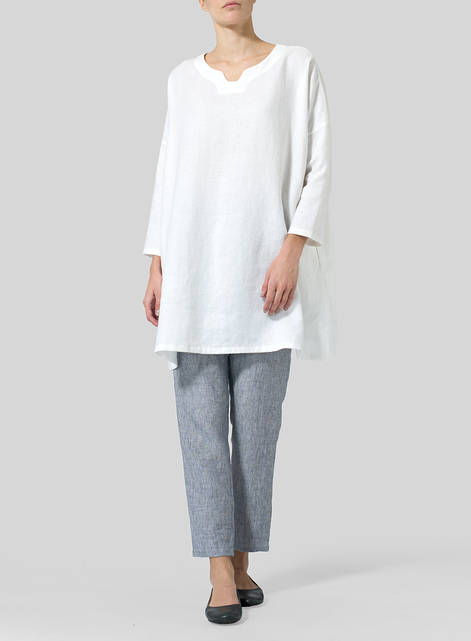 Linen Decolletage Neckline Long Tunic