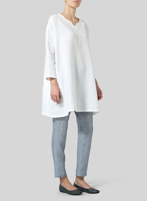 Linen Decolletage Neckline Long Tunic