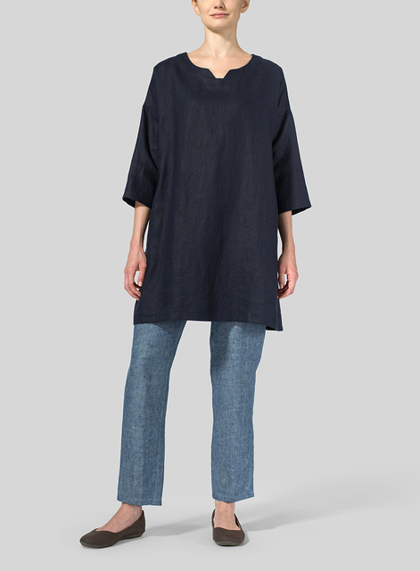 Linen Decolletage Neckline Long Tunic