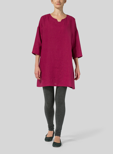 Linen Decolletage Neckline Long Tunic