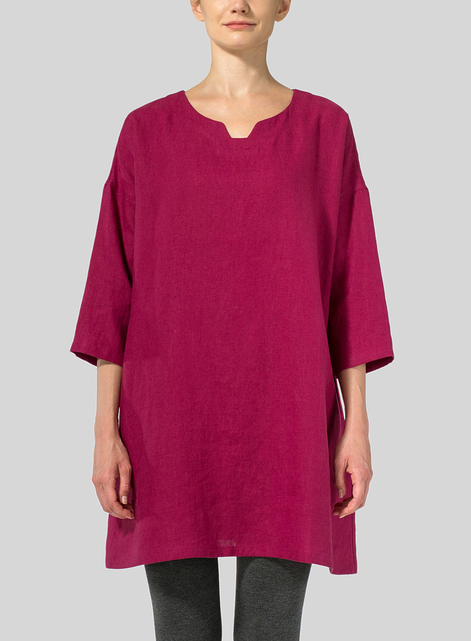 Linen Decolletage Neckline Long Tunic