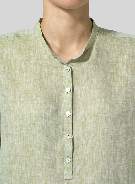 Linen Mandarin Collar Shirt