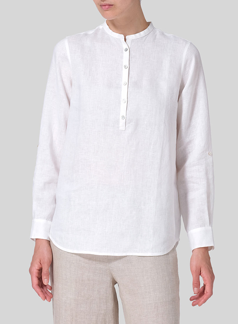 Linen Mandarin Collar Shirt