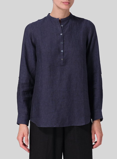 Linen Mandarin Collar Shirt