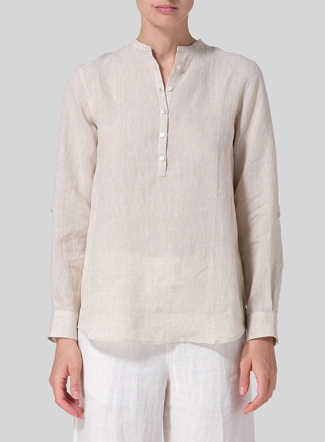 Linen Mandarin Collar Shirt