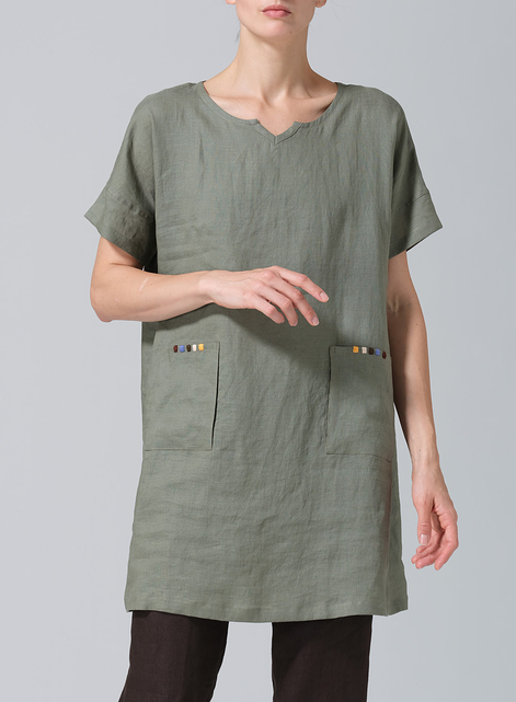 Linen Sweetheart Neckline S/S Tunics