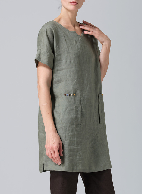 Linen Sweetheart Neckline S/S Tunics