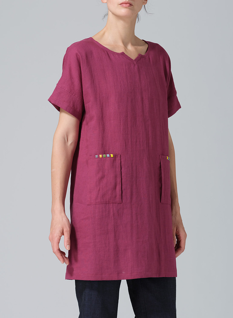 Linen Sweetheart Neckline S/S Tunics