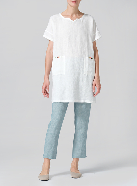 Linen Sweetheart Neckline S/S Tunics