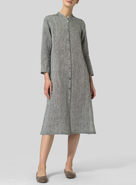 Linen Long Slim Shirt Dress