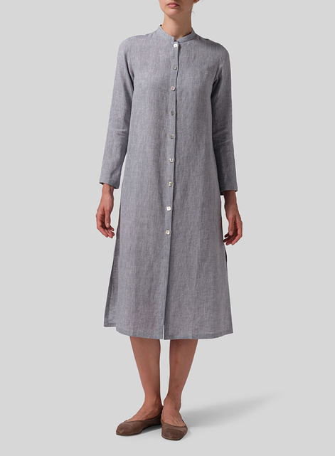 Linen Long Slim Shirt Dress