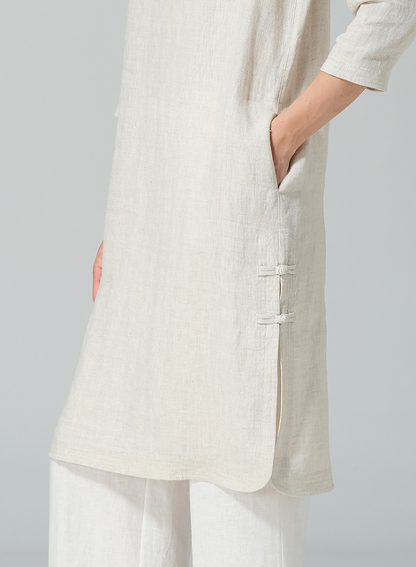 Linen Handmade Knot Long Tunic