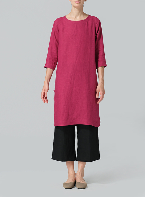 Linen Handmade Knot Long Tunic