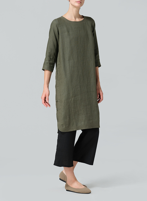 Linen Handmade Knot Long Tunic