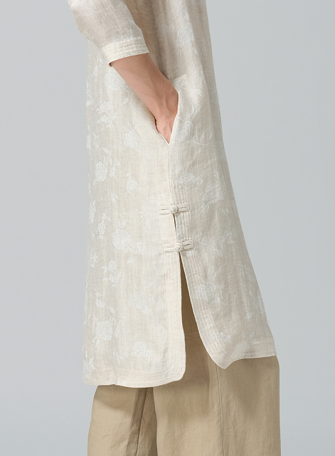 Linen Handmade Knot Jacquard Long Tunic