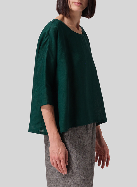 Linen Contrast Dropped Shoulder Top