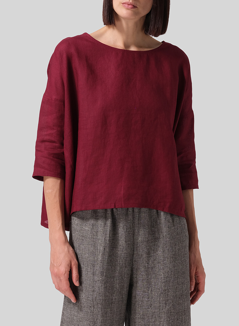 Linen Contrast Dropped Shoulder Top