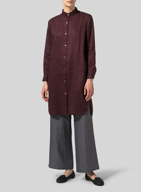 Linen Stand Collar Long Shirt