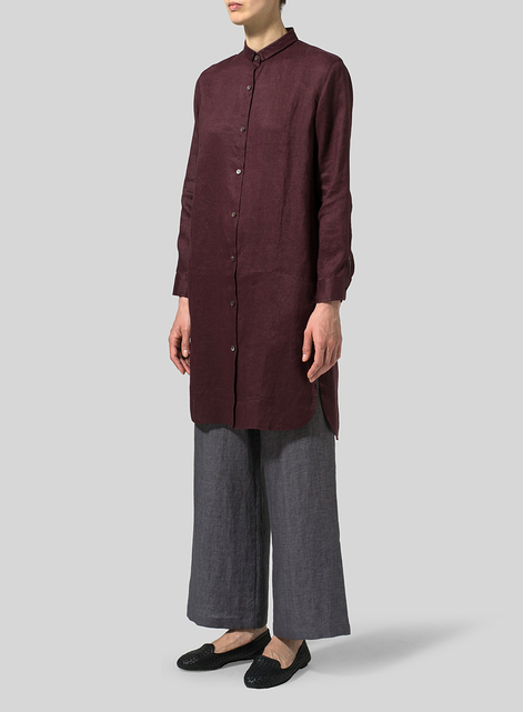 Linen Stand Collar Long Shirt