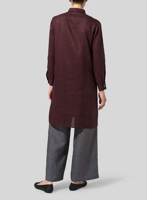 Linen Stand Collar Long Shirt