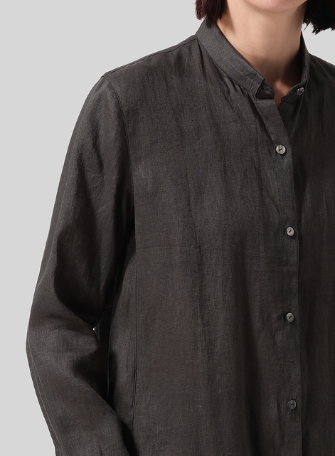 Linen Stand Collar Long Shirt