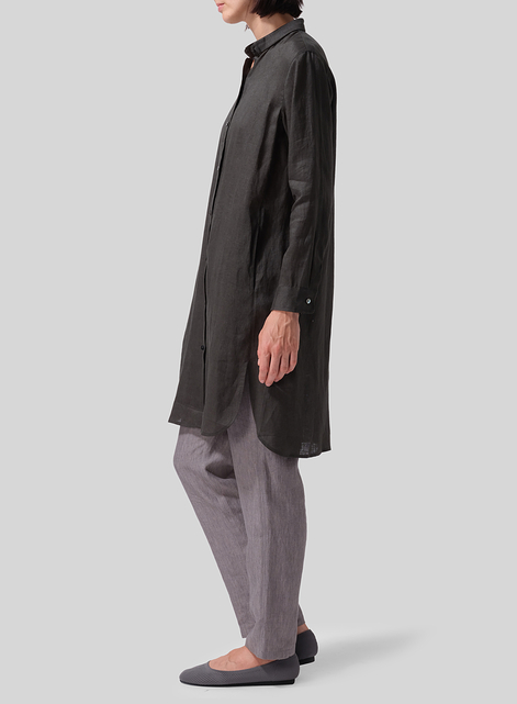 Linen Stand Collar Long Shirt