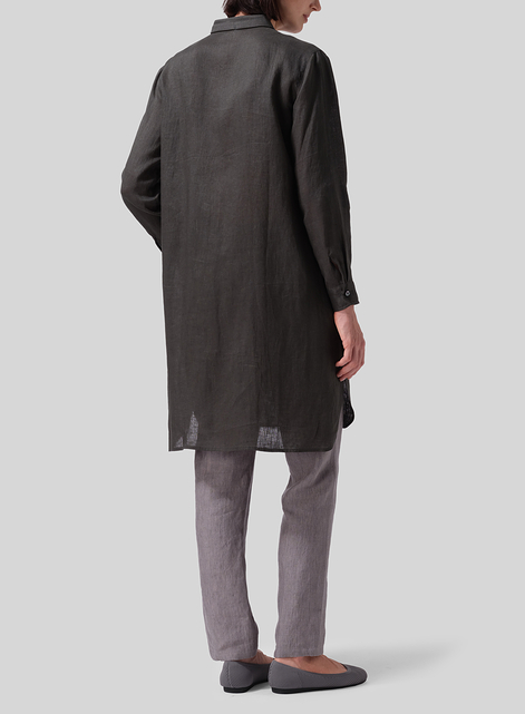 Linen Stand Collar Long Shirt