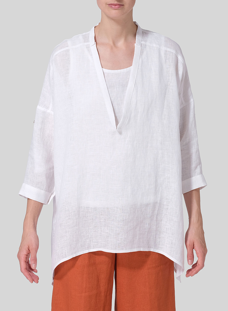 Linen Loose Delicate Deep V-neck Overtop