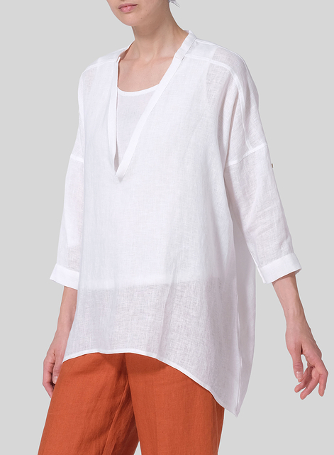 Linen Loose Delicate Deep V-neck Overtop