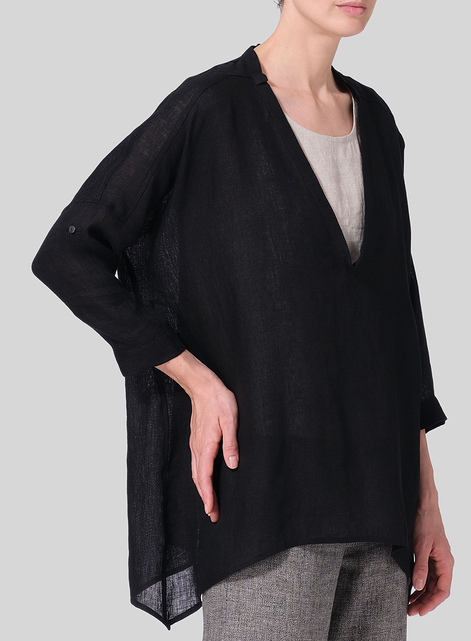 Linen Loose Delicate Deep V-neck Overtop