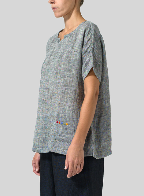 Linen Doublecloth Short Sleeve Top