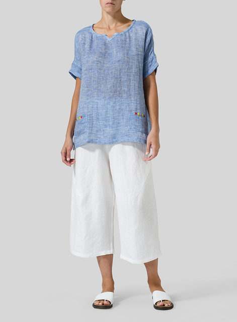 Linen Doublecloth Short Sleeve Top