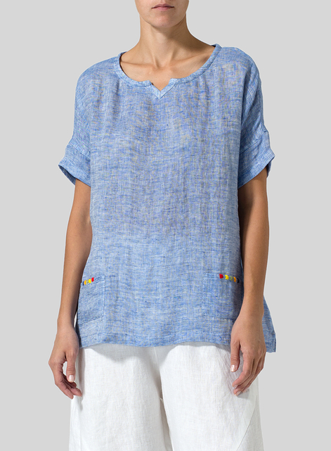 Linen Doublecloth Short Sleeve Top