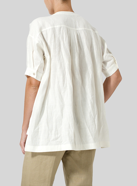 Linen Pintucked Short Sleeves Blouse