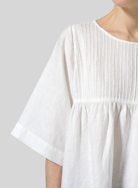 Linen Hand-Made Pleated Bell Sleeve Blouse