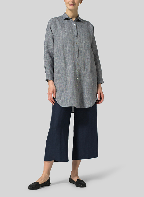 Linen Classic Dropped Shoulder Long Blouse