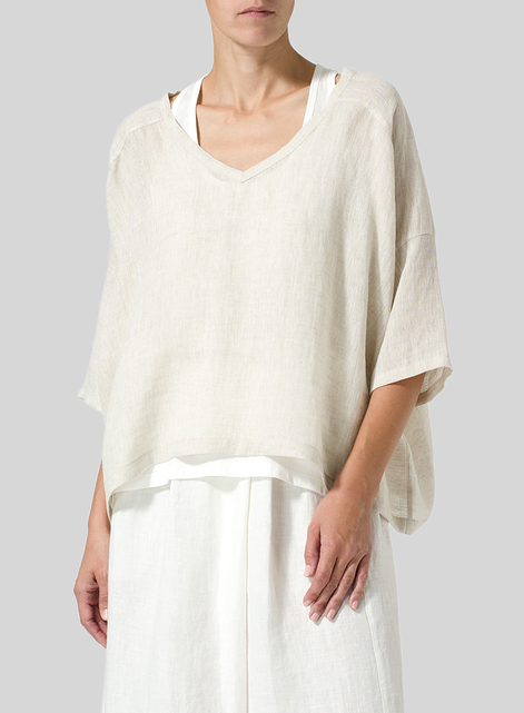 Woven Linen Deep V-neck Top