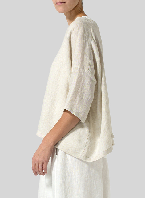 Woven Linen Deep V-neck Top